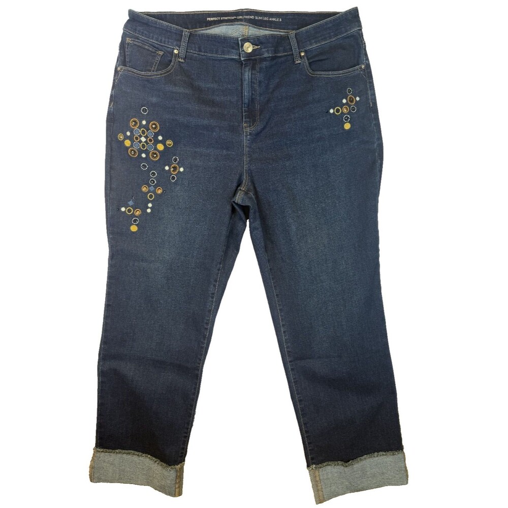 Chico's Perfect Stretch Girlfriend Slim Leg Ankle Jeans Sz 3 Dark Wash 16